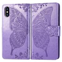 Butterfly Love bloemen reliëf horizontale Flip lederen case voor iPhone X met houder & kaartsleuven & portemonnee & Lanyard (licht paars)