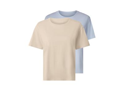 esmara Set van 2 dames T-shirts (Blauw/beige, XS (32/34))