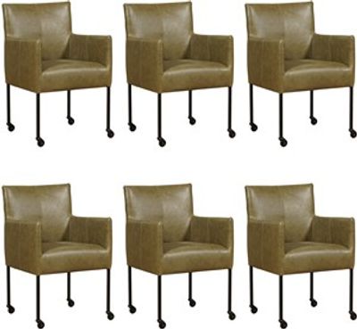 Set van 6 Olijfgroene leren moderne kuipstoel Desire - poot rond zwart met wiel - Vintage Leer Olive (olijfgroen leer)