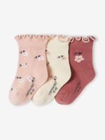 Set van 3 paar 'duinen' sokjes voor babymeisje roze (poederkleur)