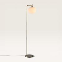 Staande lamp Virello bianco angolo l - Luxe booglamp die een bol van geribbeld wit glas draagt - Zonder lichtbron