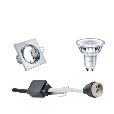 LED Spot Set - GU10 Fitting - Inbouw Vierkant - Glans Chroom - Kantelbaar 80mm - Philips - CorePro 840 36D - 3.5W - Natuurlijk Wit 4000K