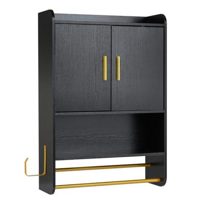 Badkamerkast Hangende Badkamerkast met Twee Deuren Hangkast met Verstelbare Legplanken 55 x 20 x 80 cm-Zwart