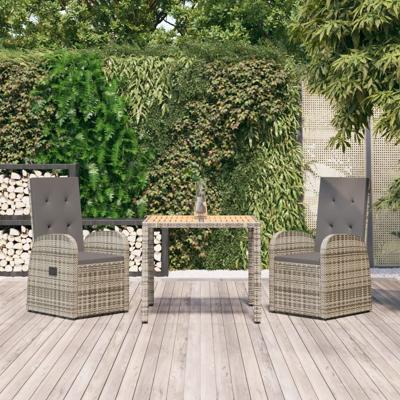 3-delige Tuinset met kussens poly rattan grijs