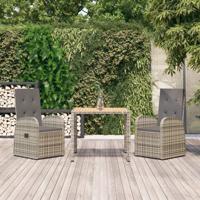 3-delige Tuinset met kussens poly rattan grijs
