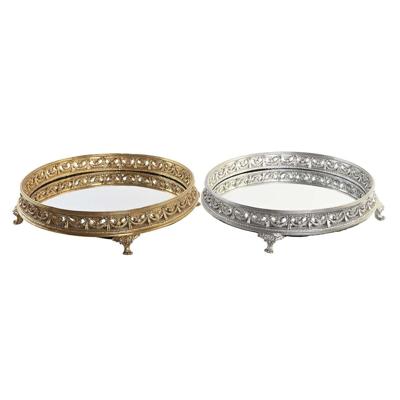 Snackdienblad DKD Home Decor 38,5 x 38,5 x 8 cm Spiegel Zilverkleurig Gouden Hars Neoklassiek (2 Stuks)