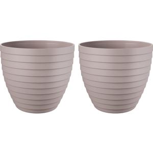 Bloempot/plantenpot Florenzia - 2x - taupe - kunststof - D25 x H22,3 cm - voor buiten/binnen