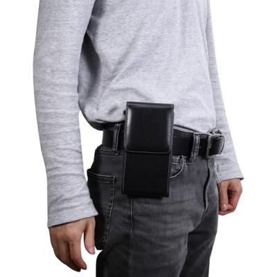 Mannen glanzende textuur draagbare mobiele telefoon terug Buckle verticale mouw taille Pack lederen draagtas voor 6.3 Inch of onder Smartphones (zwart