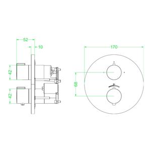 Afbouwdeel IVY Pact Inbouwthermostaat Symmetry 2-Weg Stop-Omstel Met Rond Rozet Mat Zwart PED IVY