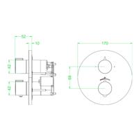 Afbouwdeel IVY Pact Inbouwthermostaat Symmetry 2-Weg Stop-Omstel Met Rond Rozet Mat Zwart PED IVY