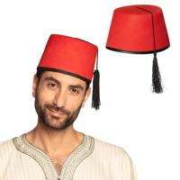 Marokkaanse thema Carnaval verkleed Fez hoed - 2x - rood - Oosters/1001 nacht themafeest - voor volw