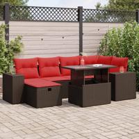 7-delige Loungeset met kussens poly rattan acacia zwart