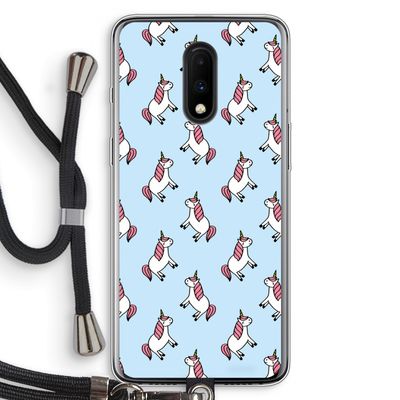 Eenhoorns overal: OnePlus 7 Transparant Hoesje met koord