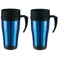 2x Thermosbekers/warmhoudbekers blauw/zwart 400 ml