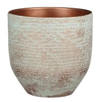 Plantenpot/bloempot Carrie terracotta koper met flakes patroon - D24/H22 cm - thumbnail