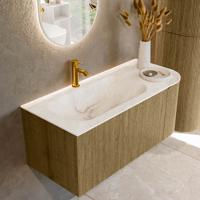 Badmeubel Mondiaz Kurve-Dlux | 105 cm cm | Meubelkleur Dusk | Wastafelkleur Frappe | Solid surface | Wasbak links zijde spoelbak | 1 kraangat