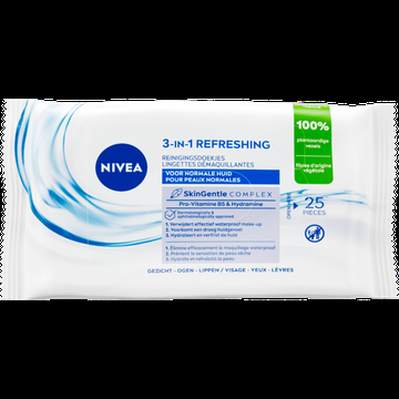 NIVEA 3in1 Verfrissende Reinigingsdoekjes 25 stuks Makeup Remover Doekjes Gezichtsreiniger Lotusbloemextract Voor de normale huid bij Jumbo