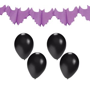 Halloween/horror thema feestslinger - vleermuis - papier - 300 cm - incl. 10x ballonnen zwart