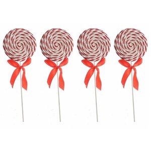 4x Hang kerstdecoratie foam lolly glitter wit/rood 28 cm