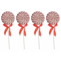 4x Hang kerstdecoratie foam lolly glitter wit/rood 28 cm