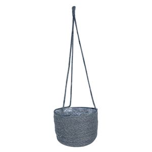 Hangende plantenpot/bloempot van jute/zeegras diameter 19 cm en hoogte 17 cm grijs