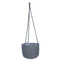 Hangende plantenpot/bloempot van jute/zeegras diameter 19 cm en hoogte 17 cm grijs - thumbnail