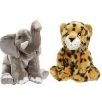 Zachte pluche knuffels 2x stuks - Cheetah en Olifant van 18 cm - Knuffeldier - thumbnail
