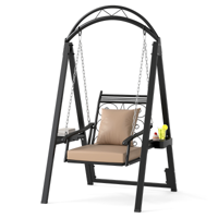 Buiten Schommel met Frame Terrassenschommel met Kussens en Zijtafels voor de Tuin Zwart