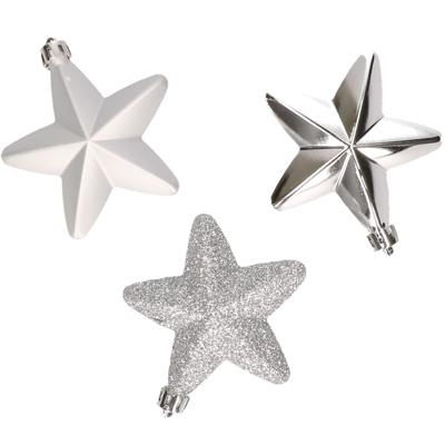 Decoris kersthanger sterren - 6x st - zilver - 7 cm - kunststof - kerstornamenten