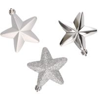 Decoris kersthanger sterren - 6x st - zilver - 7 cm - kunststof - kerstornamenten