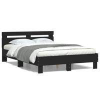 Bedframe met hoofdbord bewerkt hout zwart 120x200 cm