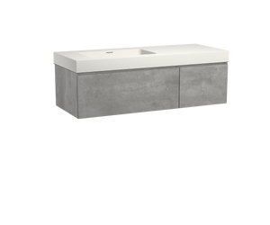 Storke Edge zwevend badmeubel 130 x 52 cm beton donkergrijs met Mata High asymmetrisch linkse wastafel in mat witte solid surface