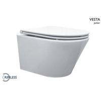 Wiesbaden Vesta junior wandcloset rimless verkort met Flatline toiletzitting softclose en quick release glans wit 32.3416