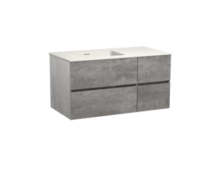 Storke Edge zwevend badmeubel 100 x 52 cm beton donkergrijs met Mata asymmetrisch linkse wastafel in mat witte solid surface