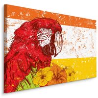Schilderij - Ara Papegaai met Bloemen, Premium Print - thumbnail