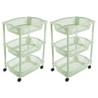 2x stuks keuken opberg trolleys/roltafels met 3 manden 62 cm mintgroen - thumbnail