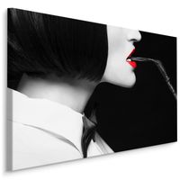 Schilderij - Vrouw met zweep, zwart-wit/rood, 4 maten, premium print - thumbnail