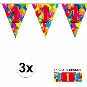 3 Gekleurde slinger s 1 jaar met sticker