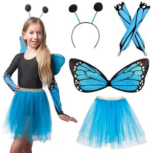 Verkleed set vlinder - 4-delig - blauw - kinderen - Carnavalskleding/accessoires