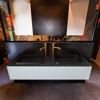 Badkamermeubelset Mondiaz Erin 150 cm met 1 Lade met RIDGE Wastafel Dubbel Urban met 2 kraangaten Greeploos Mat Clay
