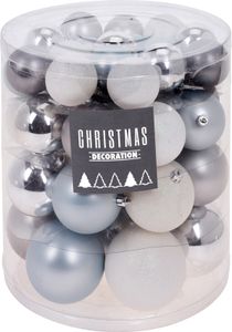 Kerstballenset - 44 stuks plastic - zilver-wit-frozen