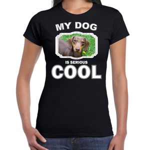 Teckel honden t-shirt my dog is serious cool zwart voor dames