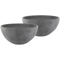 2x stuks bloempot/plantenpot schaal van gerecycled kunststof donkergrijs D55 en H23 cm