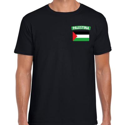 Palestina t-shirt met vlag - zwart - op borst vlag - voor heren - landen Palestina t-shirt met vlag - zwart - op borst vlag - voor heren - landen