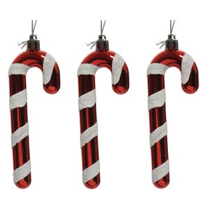 16x Kerstboomhangers rood/witte zuurstokken 12 cm kerstversiering