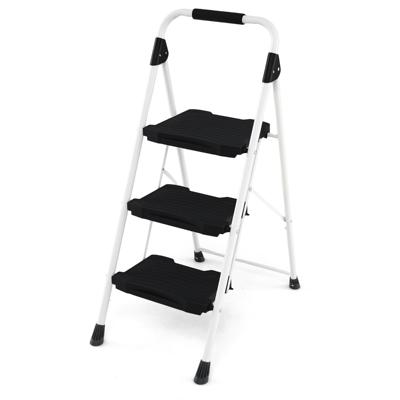 3-treden Ladder Opvouwbare Trapladder met Beklede Leuning en Brede Antisliptreden Draagbare Ladder Zwart