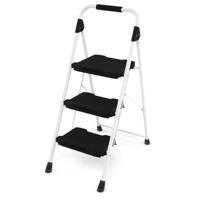 3-treden Ladder Opvouwbare Trapladder met Beklede Leuning en Brede Antisliptreden Draagbare Ladder Zwart