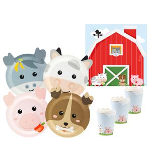 Kinderfeest bordjes/servies set - 16-personen - boerderij thema - papier/karton