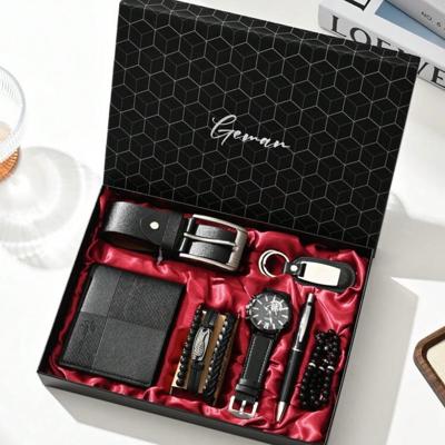 Bon&Bon 7-Delige Luxe Heren Cadeauset - Zwart - Riem & Horloge