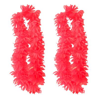 Partyxplosion Hawaii slinger - 2x - neon roze - 1 m - polyester - feestartikelen Partyxplosion Hawaii slinger - 2x - neon roze - 1 m - polyester - feestartikelen